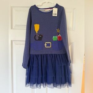 NWT Mini Boden Halloween Witch Dress Tulle Party Starboard Blue Cat Frog 9-10T
